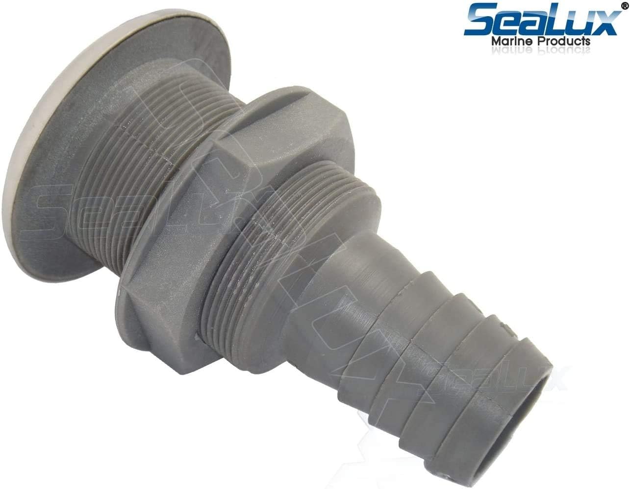 SeaLux Marine Straight 316 SS Trim Cover Grey Poly Thru-Hull/STALON Scupper Drain with Rubber Flapper for Hose Dia. 1-1/2", Flange Dia. 3-1/4" for Bayliner Boat (Southco, Part Number M7-10-9005254)