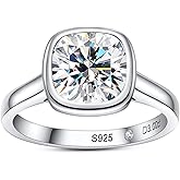 Raivari Moissanite Bezel Set Engagement Rings 3CT Round/Cushion/Heart/Oval Cut D Color VVS1 S925 Sterling Silver Wedding Promise Rings for Women with Certificate Elegant Gift Packed