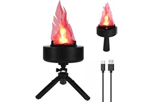 TOPCHANCES 3D Fake Flame Light USB Rechargeable Flameless Fire Lamp- Realistic LED Flickering Flame Effect,Fake Campfire for Halloween,Christmas,Thanksgiving,and Outdoor Camping Decor