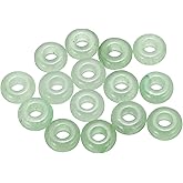 HARFINGTON 15pcs Large Hole Stone Beads 5x10mm Flat Round Natural Stone Loose Beads with 4mm Hole for Bracelet Necklace DIY Crafts Accessory Making, Green Aventurine