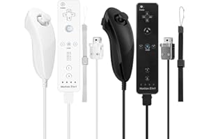 2 Pack FISUPER Remote Controller with Motion Plus for Wii, 2 in 1 Remote with Nunchuck Controller Replacement for Wii Wii U C
