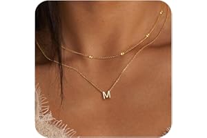 Poxtex Initial Necklaces for Women 14K Gold Silver Plated Letter Jewelry Non Tarnish Layered Dainty Cute A-Z Pendant Choker Necklace Waterproof Trendy Name Necklace Personalized Jewelry Gift for Women