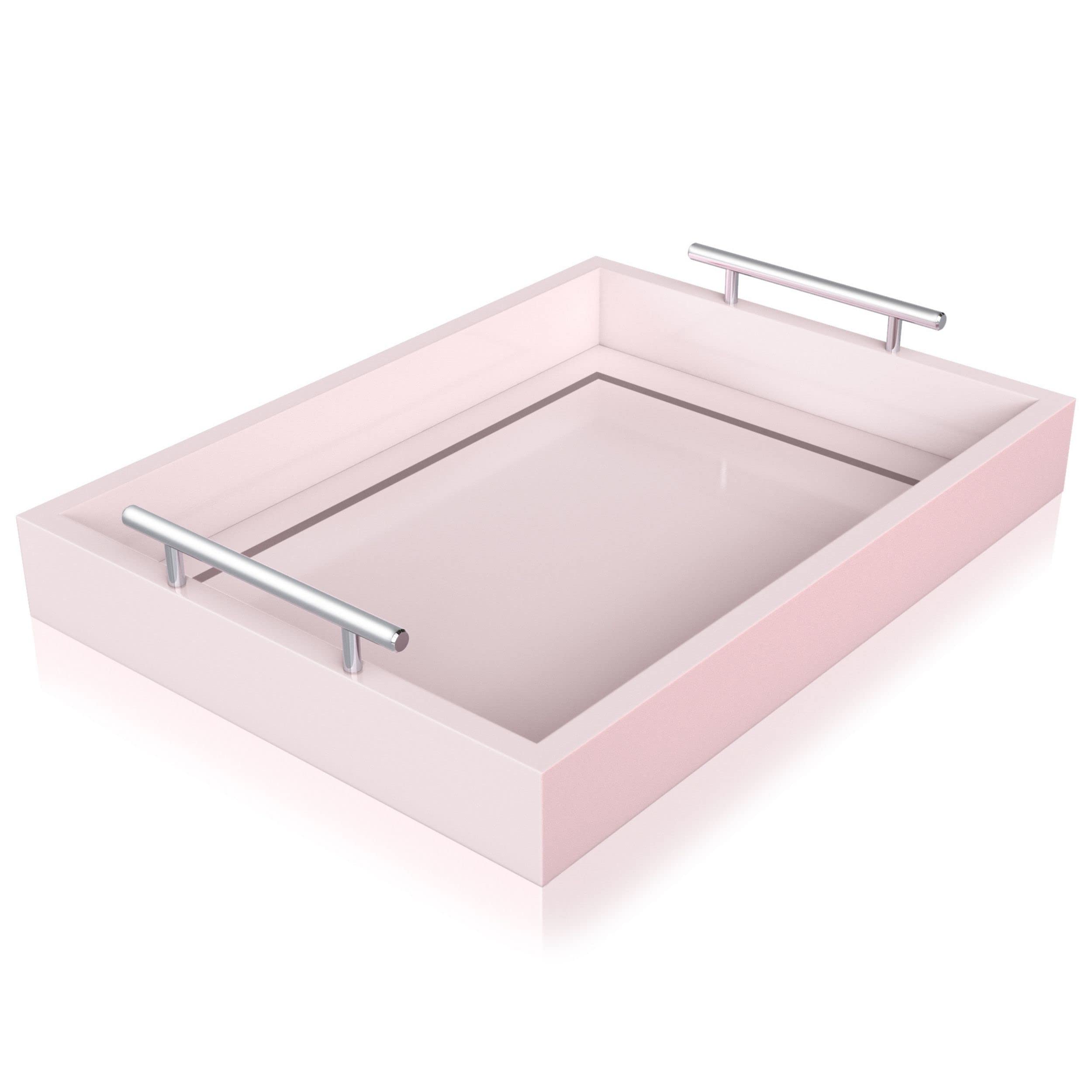 Photo 1 of Deluxe Tray for Coffee Table – Light Pink Tray Decorative Tray for Bathroom, Pink Table Decor16x12