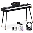AODSK Beginner Digital Piano 88 Key Keyboard,Full-size Electric Piano for Beginners,with Sheet Music Stand,Pedal,Power Adapter,Headphone Mode,USB-MIDI,Piano Lessons,Black,-Comes with headphones
