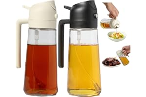 Rngeo 2 Pack Oil Sprayer for Cooking, 2 in 1 Olive Oil Dispenser Bottle for Kitchen, 16oz/470ml Oil Dispenser Bottle, Food-gr