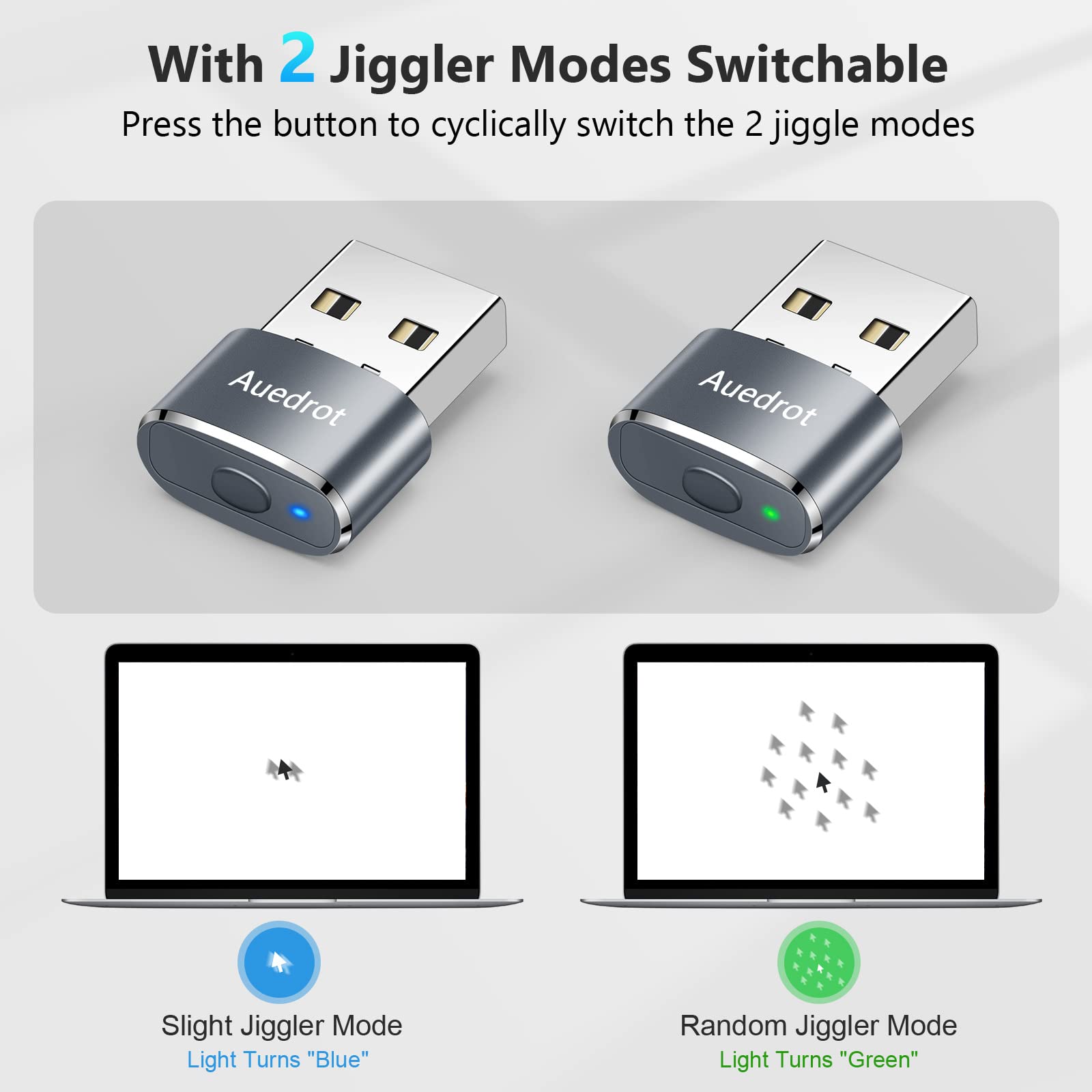 AUEDROT Mouse Jiggler Undetectable Mouse Jiggers USB Mouse Mover with Switch Button, Automatic Mouse Wiggler with 2 Jiggle Modes, Mouse Mover Device, Plug & Play, Keep Computer/Laptop Awake, Gray