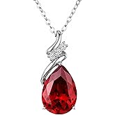 Accver Birthstone Necklace for Women - S925 Sterling Silver Teardrop with Cubic Zirconia and Gemstones -Birthday Jewelry gift for her, Girlfriend, Wife, Mom on Birthday, Anniversary