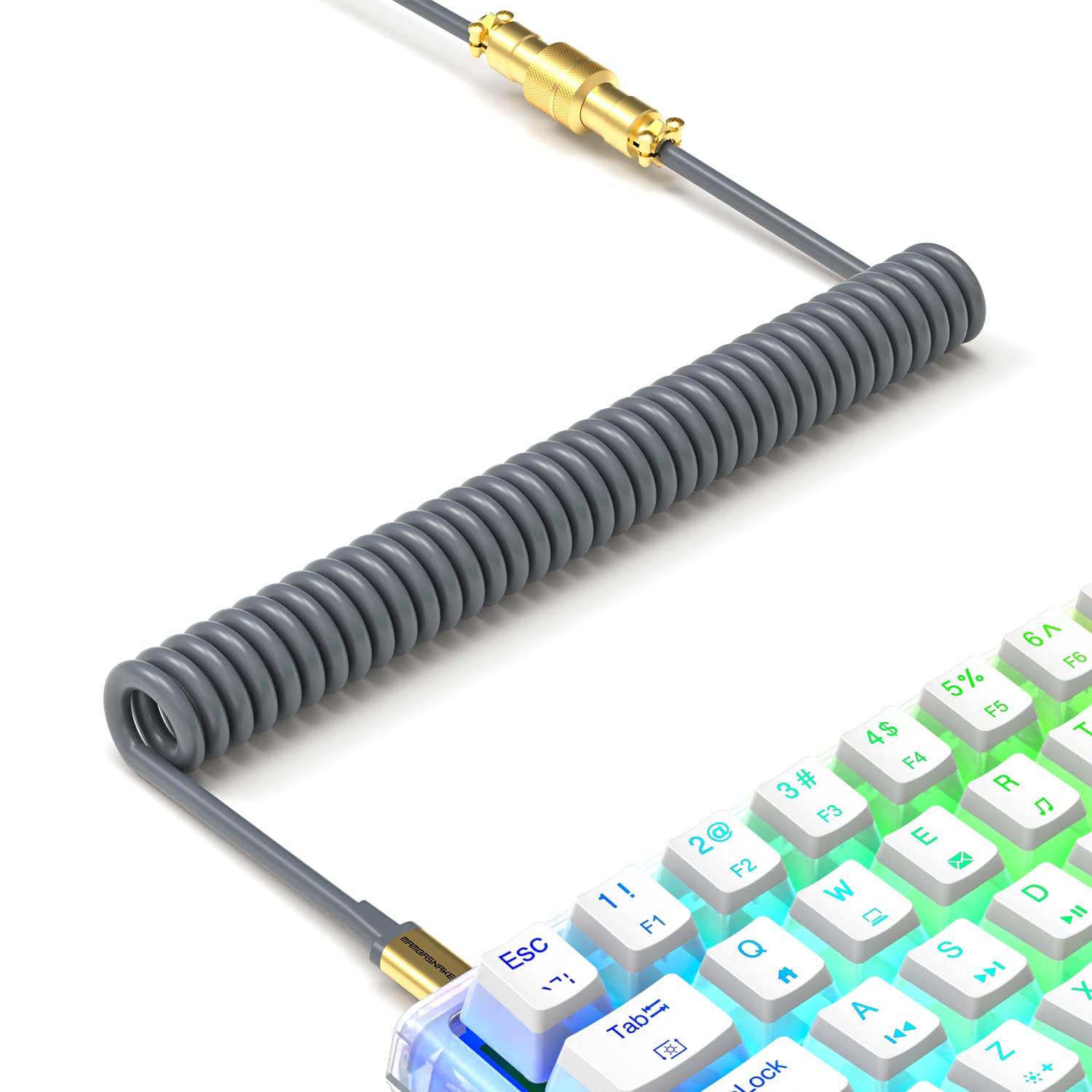XINMENG X MAMBASNAKE C02 Coiled Keyboard Cable, Type-C to USB-A HyperSpeed Line with 8KHz Return Rate for Gaming Keyboard, TPU Extendable Custom USB-C Cable with Metal Aviation for PC/Phone-Gray