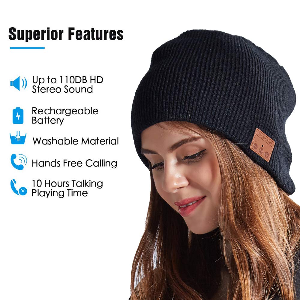 Top-Newest Bluetooth Beanie Hat for Men Women v5.0 Bluetooth Hat with Speaker Headphones Rechargeable Hanpure bluetooth Beanie Hat, Knit Washable Bluetooth Beany Hat Winter Outdoor Sports