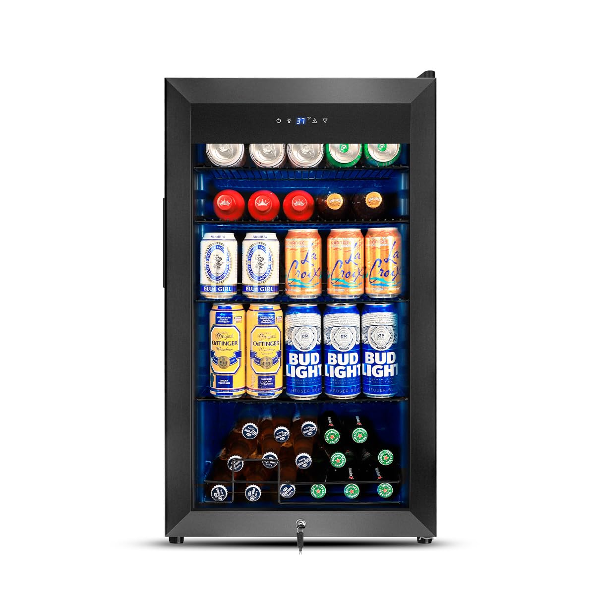 Tylza Beverage Refrigerator Cooler, 130 Cans 3.22 Cu.Ft Small Refrigerator with Low-E Glass Door, Lock, 17-Inch Beer Fridge for Drinks, Beer and Wine, Mini Fridge for Bedroom, Office and Bar, Black Image