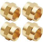 Uenede 1/2 Inch NPT Female Brass Hex Nipple Coupling, 4PCS | 1/2" NPT x 1/2" NPT Female Threaded Equal Diameter Coupler Air Hose Pipe Fittings Adapter for Water Oil Gas