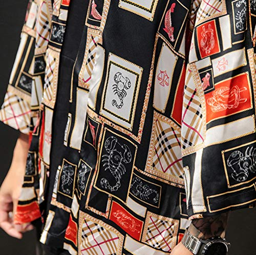 Hotmiss Men's Harajuku Fish Printed Cotton Blends Linen Kimono Cardigan Jackets 3XL (Red, Medium)