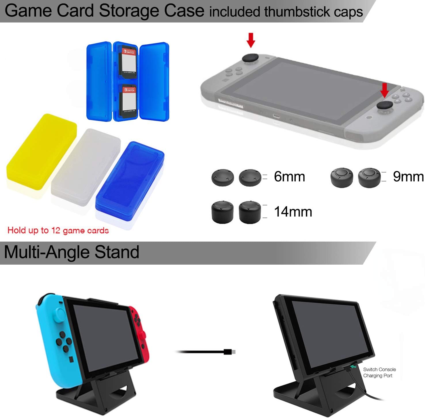 Accessories Kit Bundle for Nintendo Switch, YUANHOT Cover Case Hand Grip Controller Charger Steering Wheel Stand Carrying Case Game Card Case Compatible for Nintendo Switch (19 in 1): Electronics