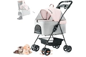 LPOTIUS 3-in-1 Pet Stroller for Small Dogs and Cats, Folding Lightweight Dog Stroller with Detachable Carrier Portable Cat Puppy Jogging Stroller with Cup Holder and Storage Basket, 4 Wheels