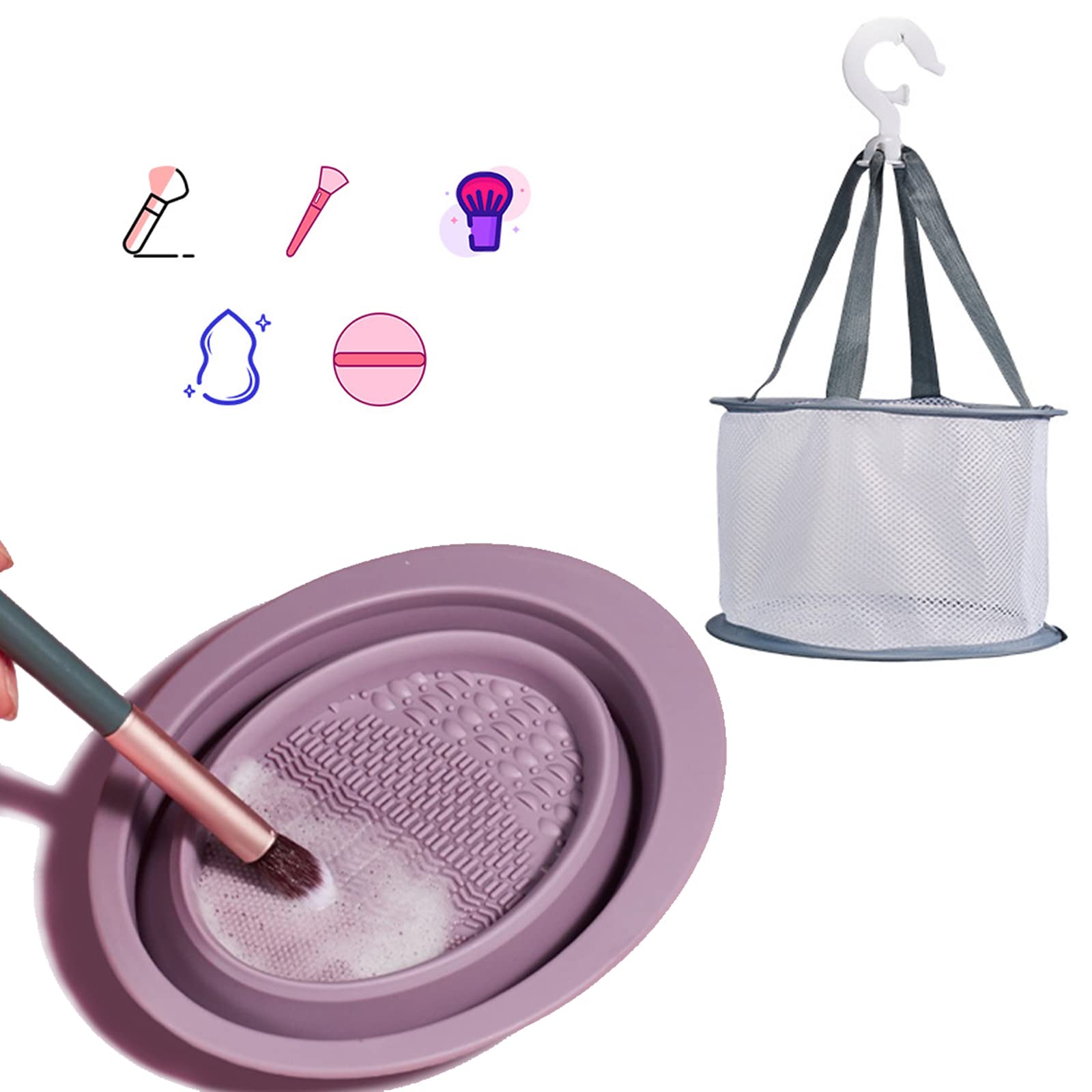 Yolistar Makeup Brush Clean Set, Silicone Brush Cleaner + Foldable Mesh Hanger, Cleaning Mat Tool for Makeup Brushes, Cleaning and Drying Brushes