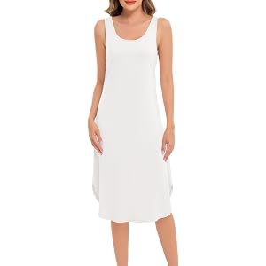 Wikoan Women's Full Slips Long Slip Dress Soft Under Dress Sleeveless Wide Straps Nightgown with Split Hem S-3XL