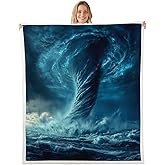 Erosebridal Teal Tornado Blanket Throw 50x60,Kids Tornados Sherpa Blanket for Grandson Boys Kids,Gothic Lightning Tornadoes Home Room Decor for Storm Chaser,Soft Lightweight