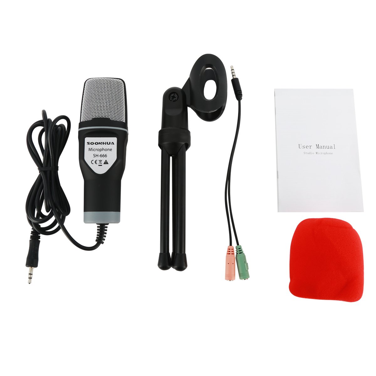 Condenser Microphone,SOONHUA 3.5MM Plug and Play Omnidirectional Mic with