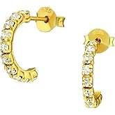 925 Sterling Silver Crystal Lined Semi Hoop Earrings, Sold as a Pair