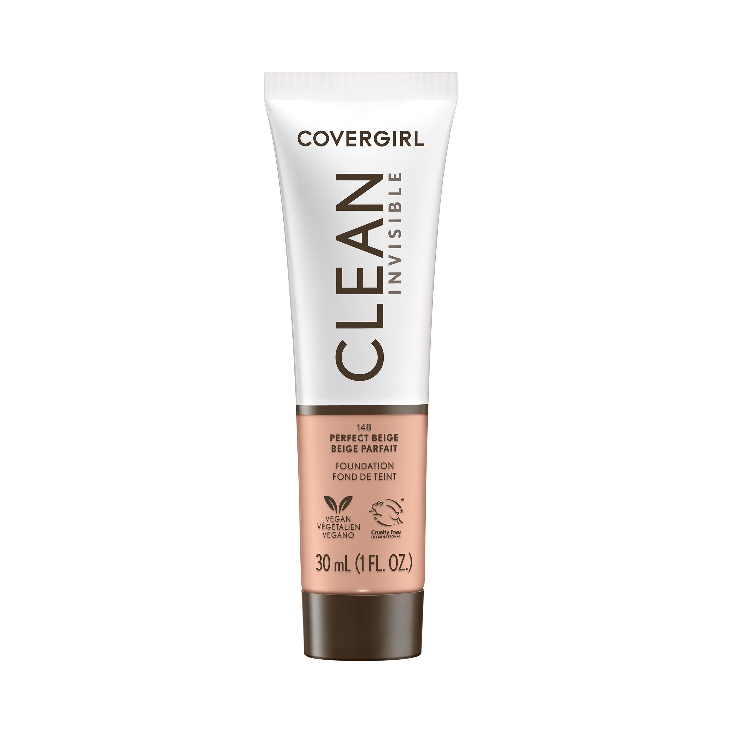 Photo 1 of COVERGIRL Clean Invisible Foundation Makeup, Dewy & Glowy Natural Finish, Buildable Coverage, Skin-Like Smooth Look, Vegan, Perfect Beige, 1oz