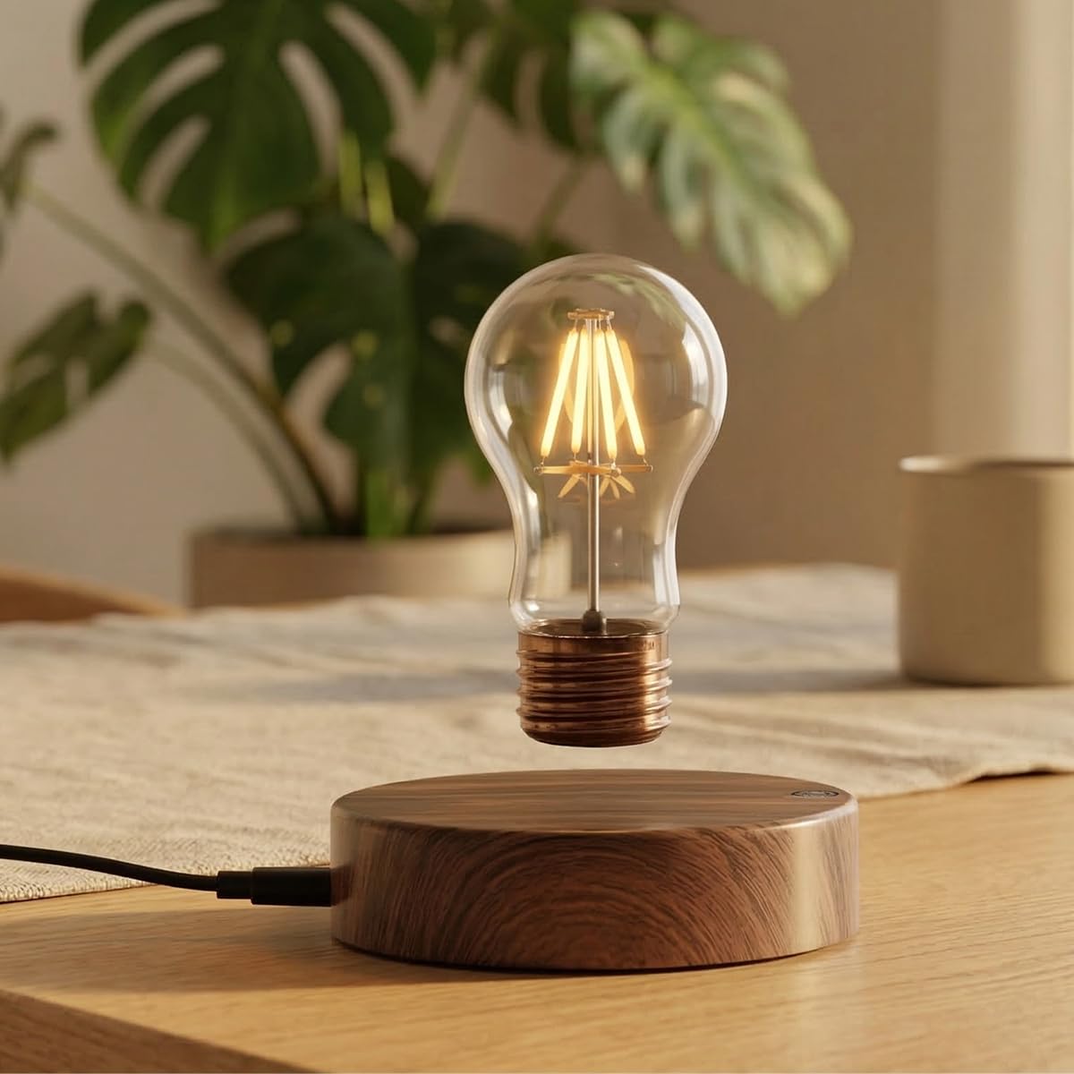 VGAzer Levitating Light Bulb Lamp LED Lighting Magnetic Floating Wireless Light Bulb Desk Lamp Rotating LED Bulb Night Lights Decorative Lamp for Office Home Room Table Décor