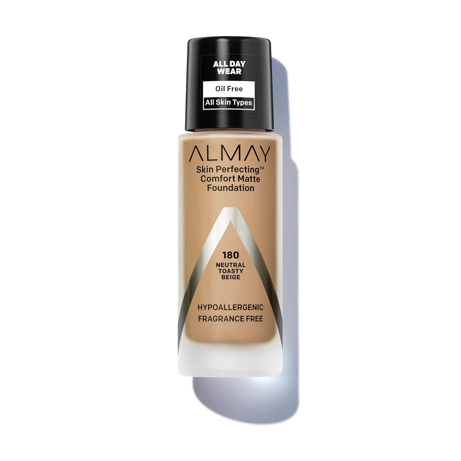 Almay Skin Perfecting Comfort Matte Foundation, Hypoallergenic, Cruelty Free, Fragrance Free, Dermatologist Tested Liquid Makeup, Neutral Toasty Beige, 1 Fluid Ounce
