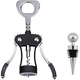 Ilyever Wing Corkscrew with Wine Bottle Stopper,Multifunctional Wine Cork Opener Bottler Opener Remover for for Home, Restaurant, Party and as Gift,Upgrade,Black
