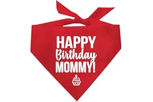 TEES & TAILS Happy Birthday Mommy! Dog Bandana for Dogs (Red OS 169)