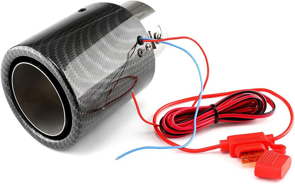 Universal Carbon Fiber Automobile Exhaust Tip, Tail Throat Muffler Tip With LED Light 35-61MM IN-89MM (Blue, 1 Exhaust Tip)