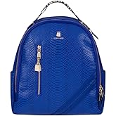 Tote&Carry Apollo BFF Backpack for Women, Vegan Leather, Water-Resistant, Carry-On Luggage for Travel, Work & Daily Use (Snake Skin, Royal Blue)