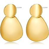 YUJIE Two Tone Gold Big Dangle Earrings Statement Hammered Drop Dangle Earrings Jewelry