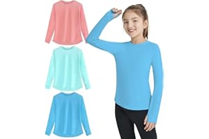 EXARUS Girls Long Sleeve Shirts Athletic Quick Dry Tops Performance Tees UPF 50+ with Pockets Thumb Holes Workout Teens