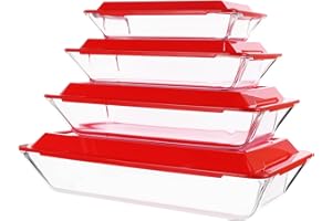 4-Pack Nesting Tempered Glass Bakeware Set, Rectangular Glass Baking Dishes with BPA Free Lids, Microwave, Oven, Refrigerator