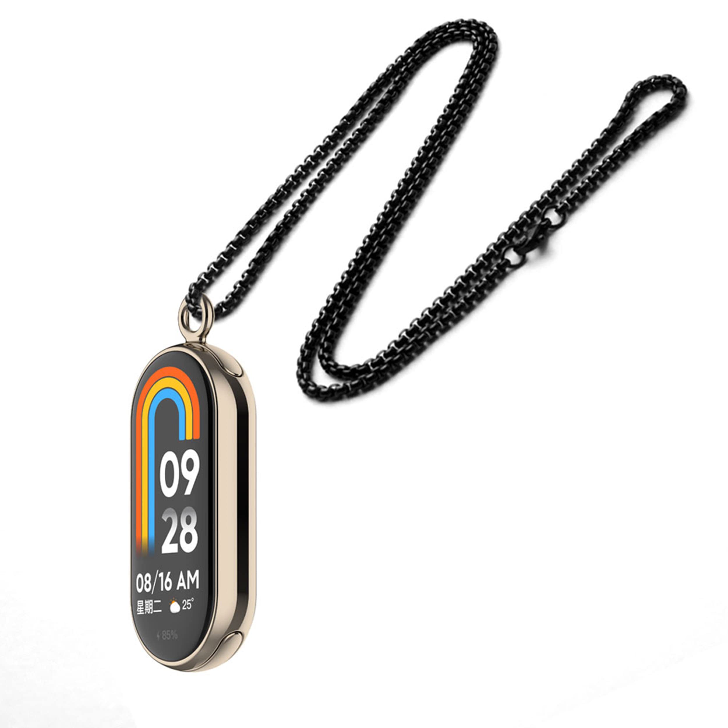 CZhkg Pendant Lanyard for Xiaomi Mi Band 8, Stainless Steel, Golden, 32.2mm, Watch Band Accessory