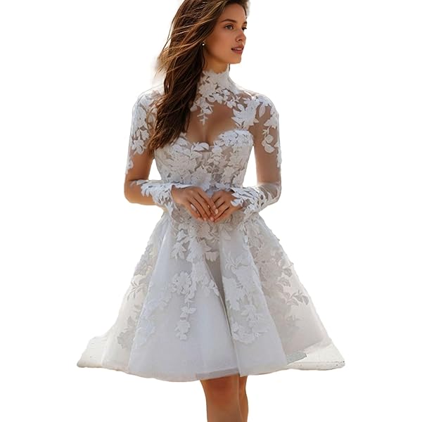 Ziquafex Fit and Flare Long Sleeve Bridal Gowns for Bride