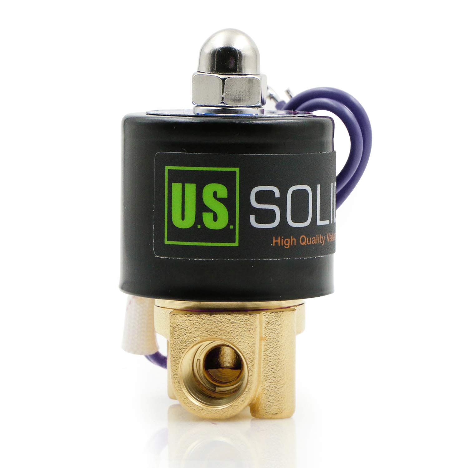 1/4" Brass Electric Solenoid Valve 12 VDC G Thread Normally Closed VITON. Solid Brass, Direct Acting, Viton Gasket Solenoid Valve by U.S. Solid.