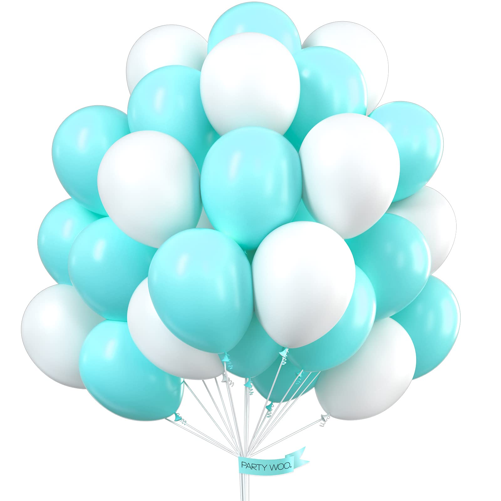 PartyWoo Teal Balloons, 100 pcs 10 inch Teal Balloons, White Balloons, Turquoise Balloons, Party Balloons, Latex Balloons for Teal Party Decorations, Birthday, Wedding