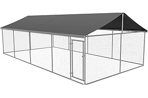 LAMULAND Outdoor Dog Enclosure Heavy Duty Dog Kennel House Mesh Dog Big Cage Pet Kennel Steel Fence with Secure Lock(19.68'*19.68')