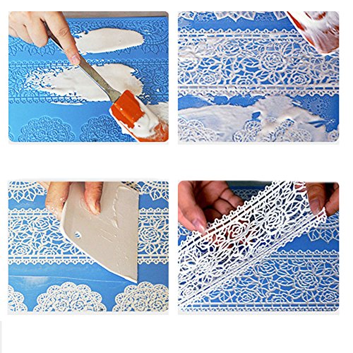 Cake Decoration Fondant Molds Silicone Lace Crown Texture Mat Sugarcraft Wedding Cake Imprint Tools Baking Mould 7 x 3 inches (Peacock Feather)