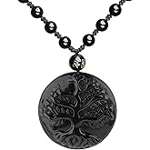 Natural Obsidian Necklace Lucky Amulet Protection Pendant with Adjustable Bead Chain Black Crystal Talisman Spiritual Jewelry Gift for Men Women
