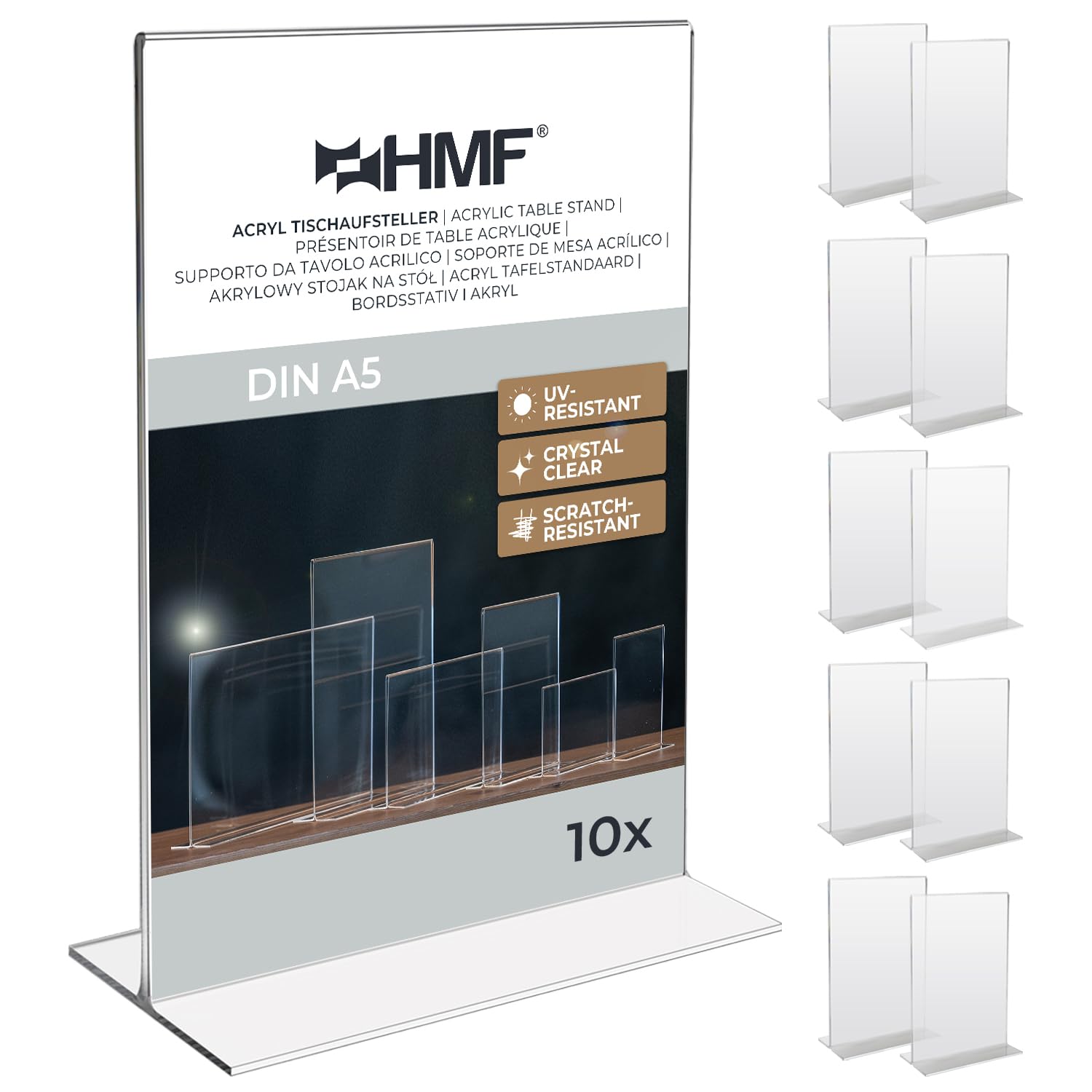 HMF 46921 Acrylic Menu Holder upright | 10 Pieces | DIN A5 Portrait Format | Transparent