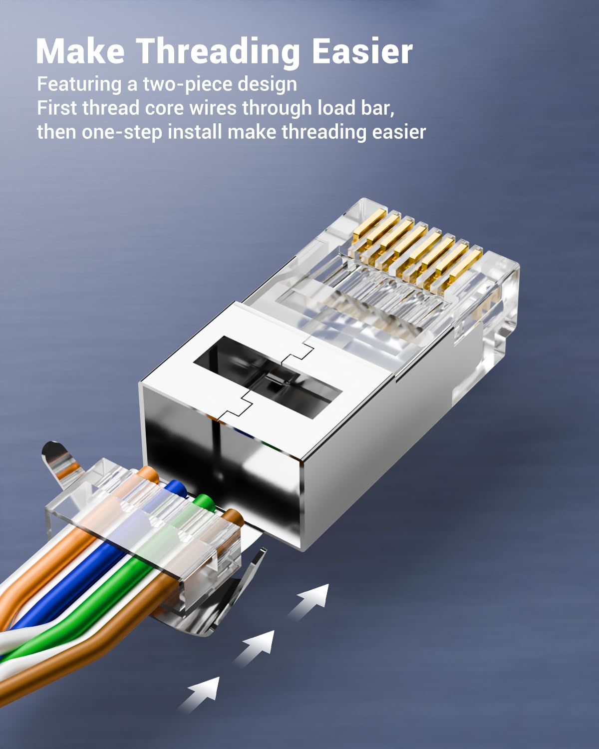 VCE 30-Pack RJ45 Connectors CAT7/CAT6A, Non-Pass-Thru Shielded Modular Plugs for Thick Cable, 3-Prong Gold Plated Ethernet Ends with Strain Relief Boots - Blue
