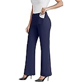 DLOODA Dress Work Pants Women Business Casual Slack Trousers Stretchy Pull On Office Flare Pants with Pockets