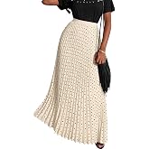 Cosehina28 Womens Polka Dot Pleated Maxi Skirt High Waist Flowy Long Skirt for Summer Casual Beach Vacation Boho Skirt