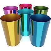 Retro Aluminum Cups 15 oz Set of 6 - Valentines Day Metal Tumblers for Cold Drinks, Festive Color-Finished Metal Cups for Drinking, Stackable and Dishwasher-Safe, for Home, Patio and Holiday Parties