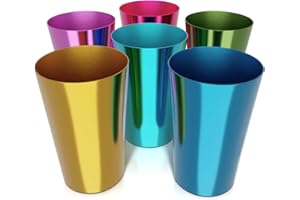 Retro Style Aluminum Cups 15 oz Set of 6 - Metal Tumblers for Cold Drinks, Festive Color-Finished Metal Cups for Drinking, St