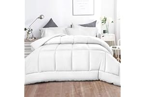 TECHTIC Comforter Duvet Insert Queen Size, Plush White Comforter Down Alternative Quilted Stand Alone Bedding Comforter for All Season, Box Stitched, Machine Washable