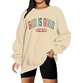 God is Good Sweatshirt Christian Shirts for Women Oversized Jesus Religious Pullover Bible Verse Inspirational Tops