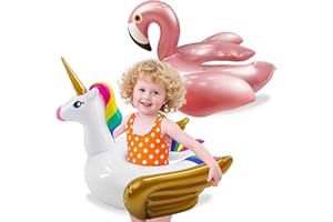 iGeeKid 2 Pack Kids Pool Float Unicorn Flamingo Swim Floats for Toddlers Age 3-8 Years Pool Toys for Kids Inflatable Floaties Tubes Unicorn Swimming Split Ring Ride On for Girl Summer Beach Supplies