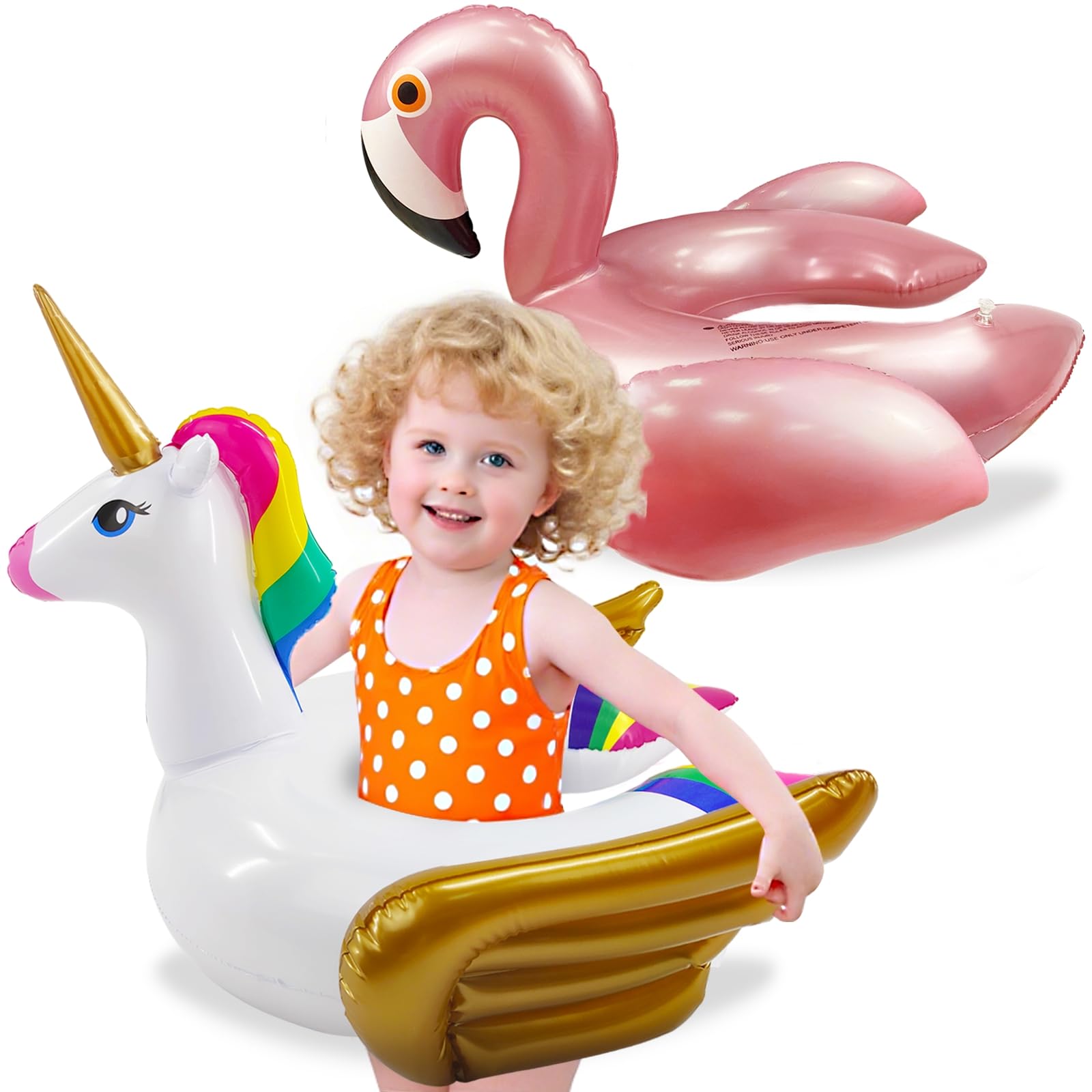 Photo 1 of iGeeKid 2 Pack Kids Pool Float Unicorn Flamingo Swim Floats for Toddlers Age 3-8 Years Pool Toys for Kids Inflatable Floaties Tubes Unicorn Swimming Split Ring Ride On for Girl Summer Beach Supplies